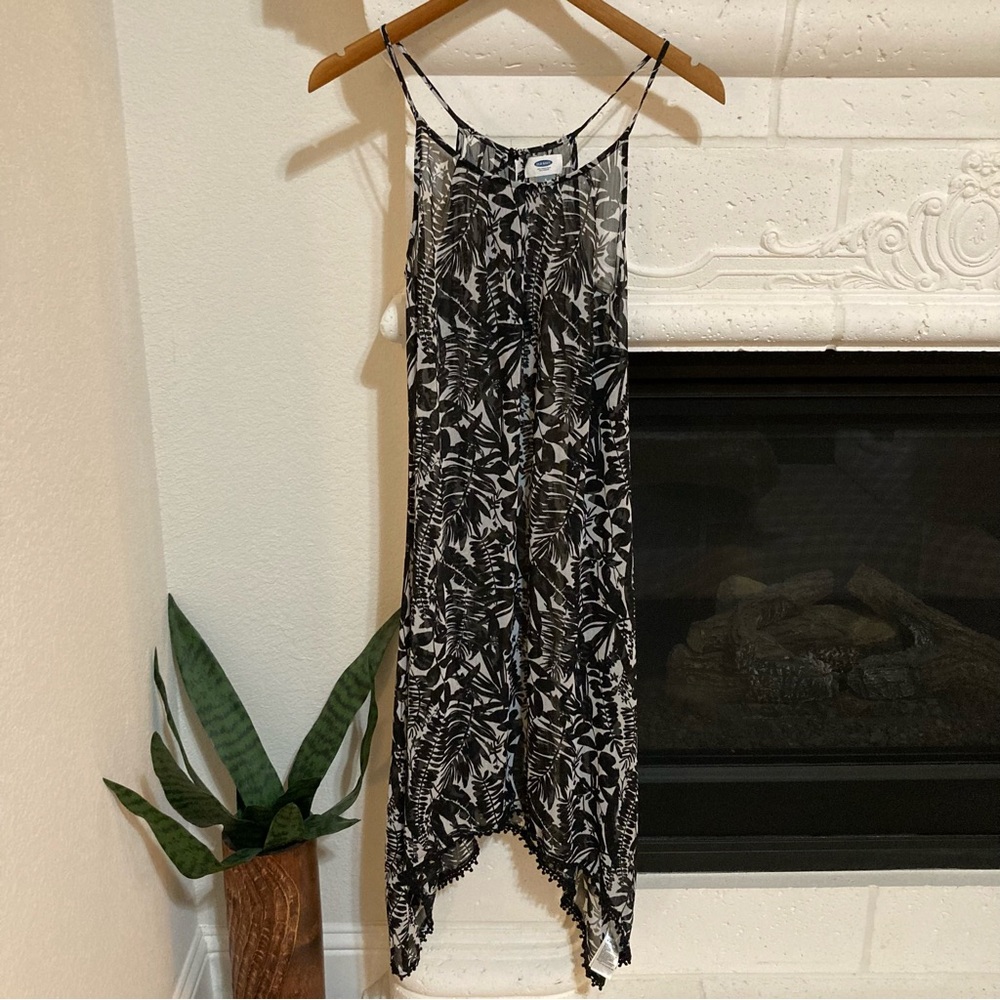 Black and White Tropical Swimsuit Cover Up Sheer Dress Size S Small